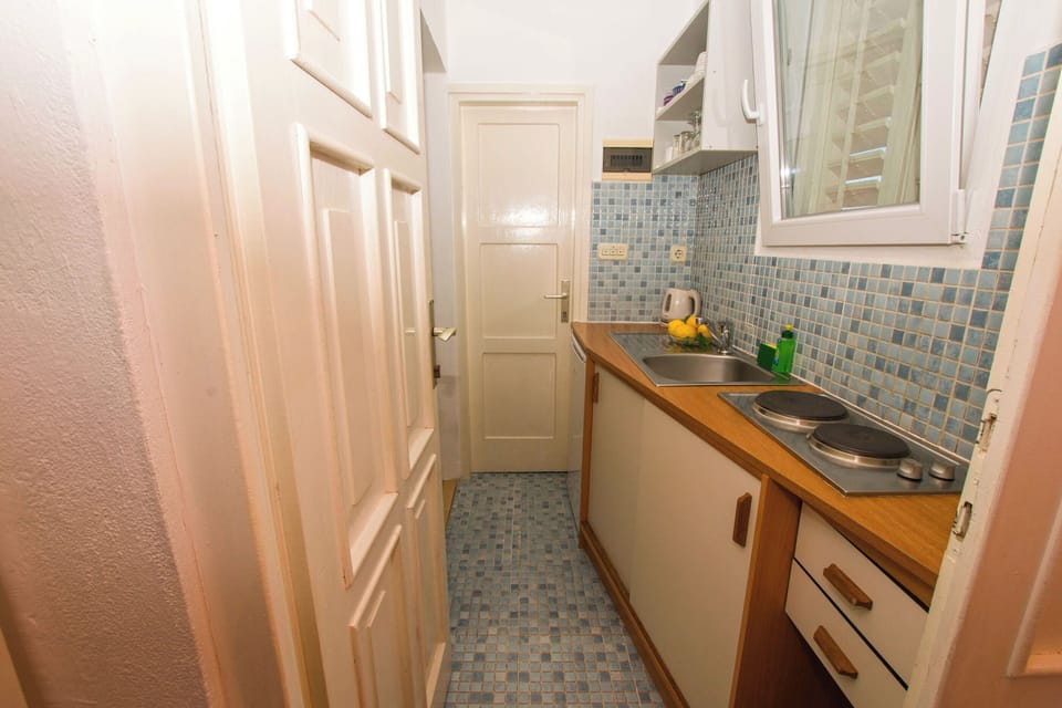 Apartment (A1) | Private kitchen | Fridge, stovetop, cookware/dishes/utensils