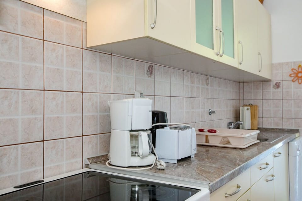 Apartment (A1) | Private kitchen | Fridge, microwave, oven, stovetop