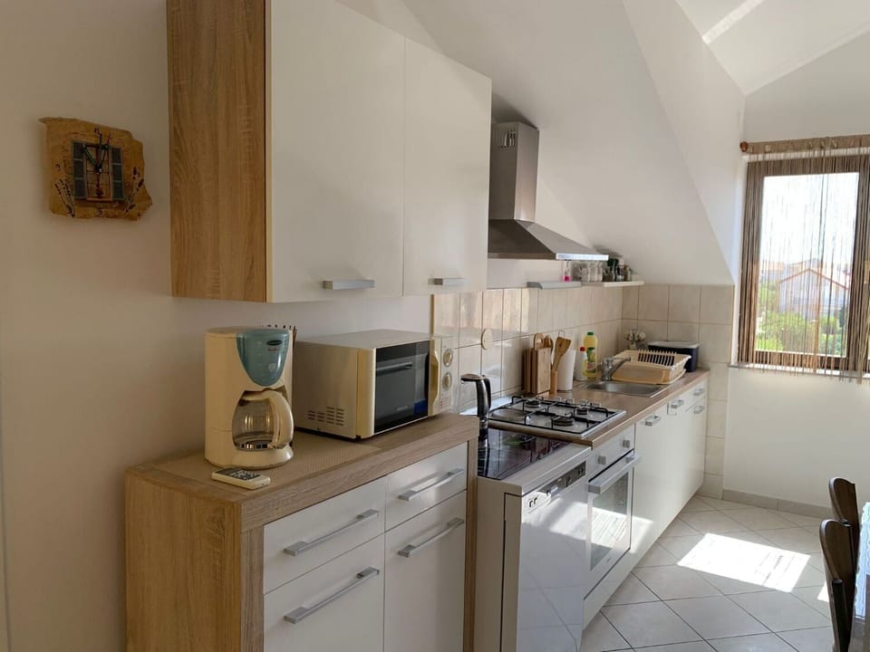Apartment (A1) | Private kitchen | Fridge, microwave, oven, stovetop