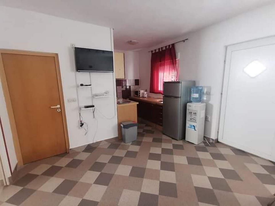 Apartment (A1) | Private kitchen | Fridge, microwave, stovetop, electric kettle