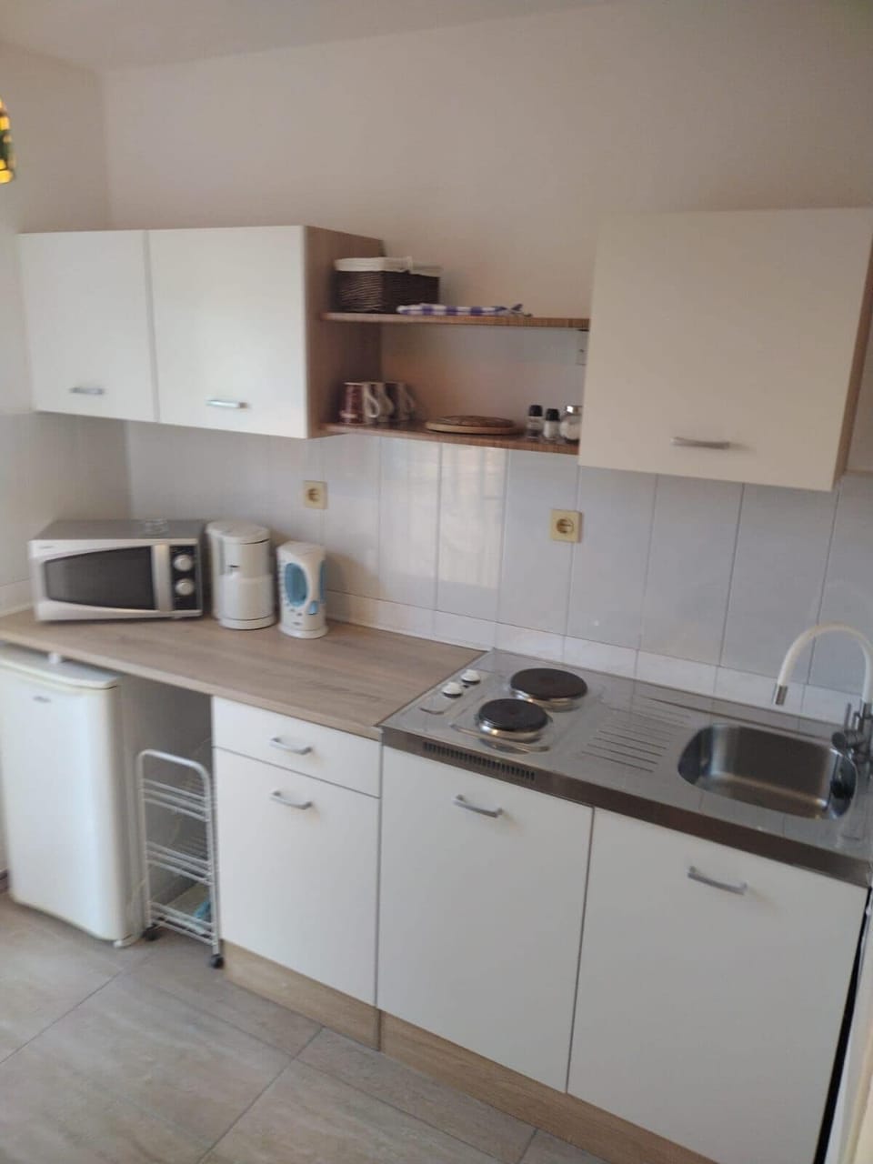 Apartment (A1) | Private kitchen | Fridge, microwave, stovetop, electric kettle