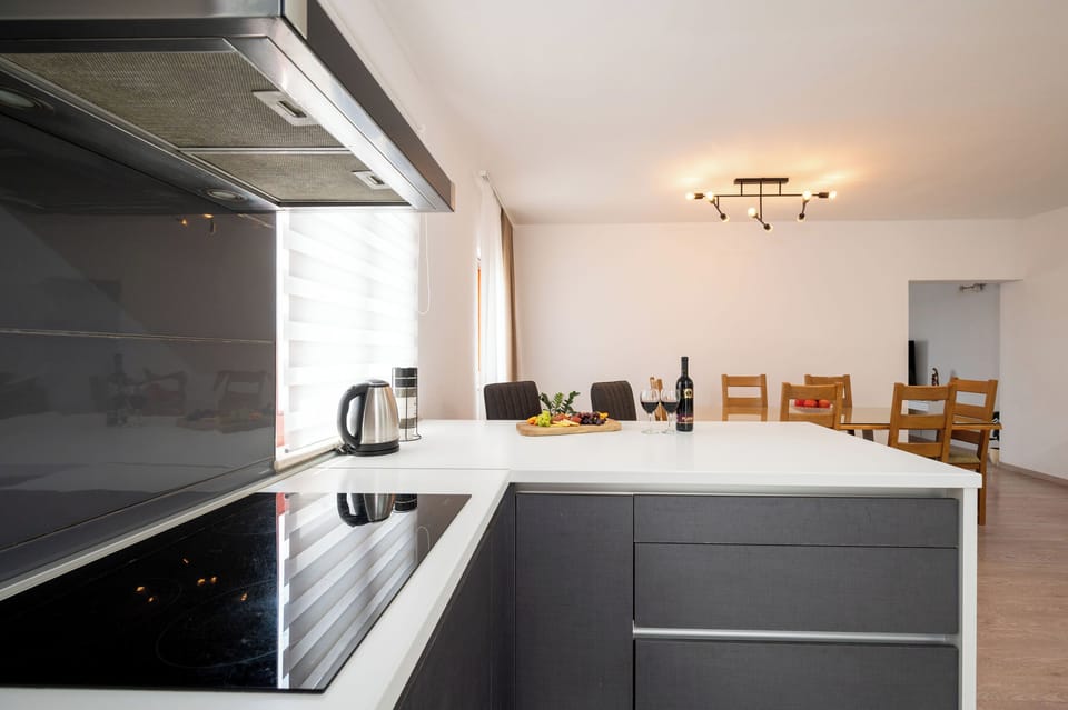Apartment (A1) | Private kitchen | Fridge, microwave, oven, stovetop