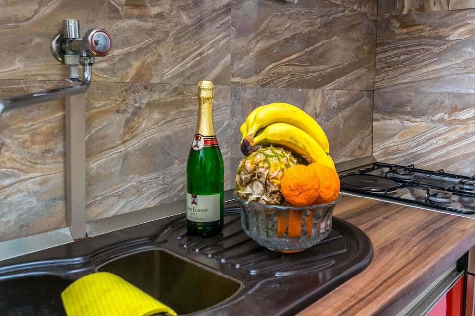 Apartment (A1) | Private kitchen | Fridge, microwave, oven, stovetop
