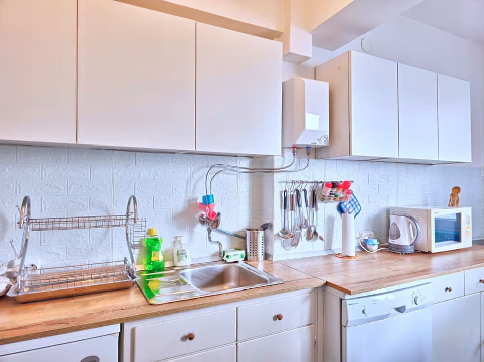 Apartment (A1) | Private kitchen | Fridge, microwave, oven, stovetop