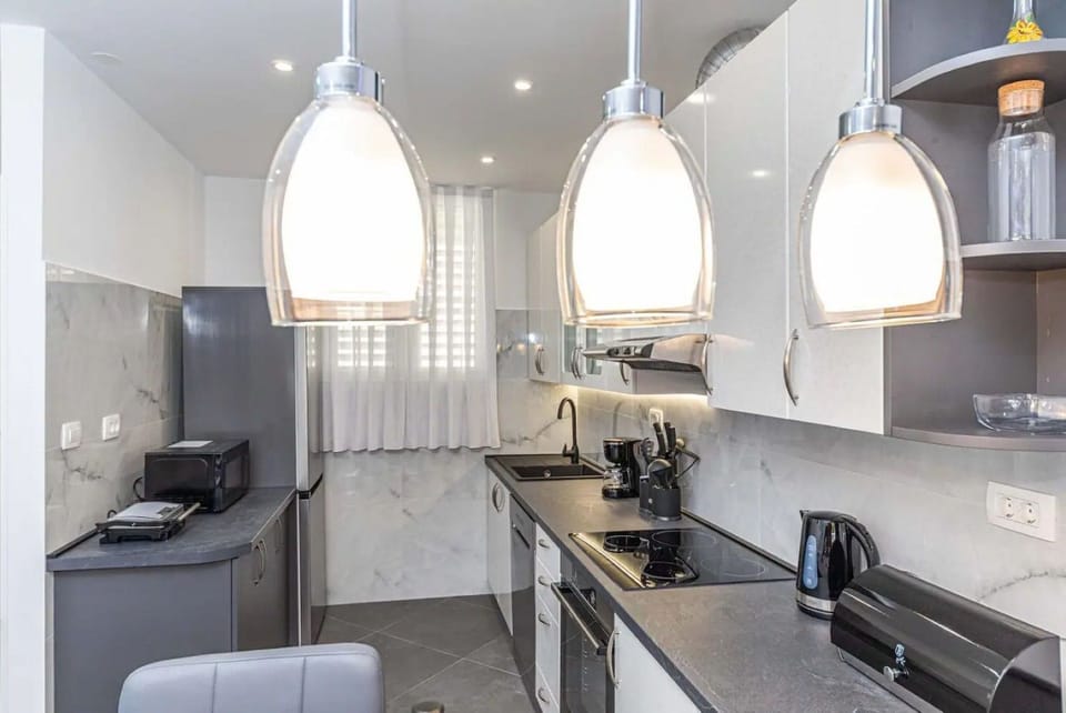 Apartment (A1) | Private kitchen | Fridge, microwave, oven, stovetop