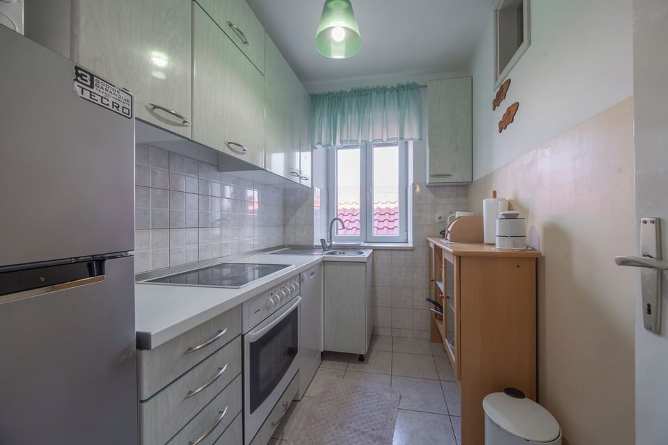 Apartment (A1) | Private kitchen | Fridge, microwave, oven, stovetop