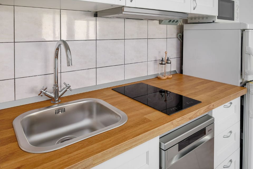 Apartment (A1) | Private kitchen | Fridge, microwave, stovetop, electric kettle