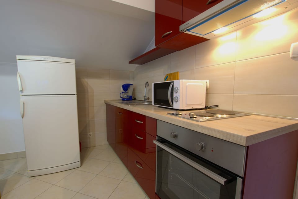 Apartment (A1) | Private kitchen | Fridge, microwave, oven, stovetop