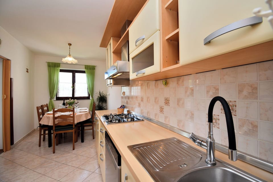 Apartment (A1) | Private kitchen | Fridge, microwave, oven, stovetop