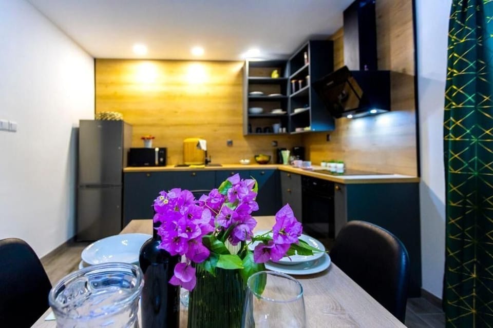 Apartment (A1) | Private kitchen | Fridge, microwave, oven, stovetop