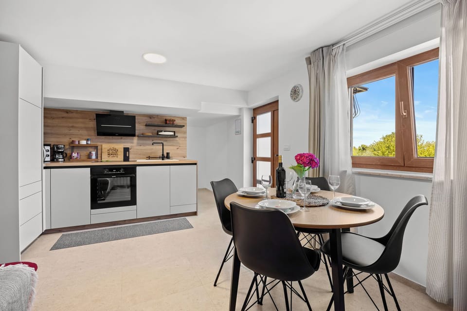 Apartment (A1) | Private kitchen | Fridge, microwave, oven, stovetop