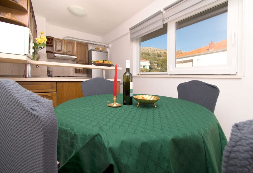 Apartment (A1) | Private kitchen | Fridge, microwave, oven, stovetop
