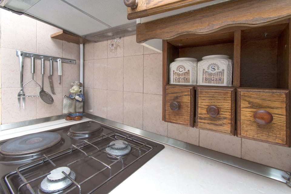 Apartment (A1) | Private kitchen | Fridge, microwave, oven, stovetop