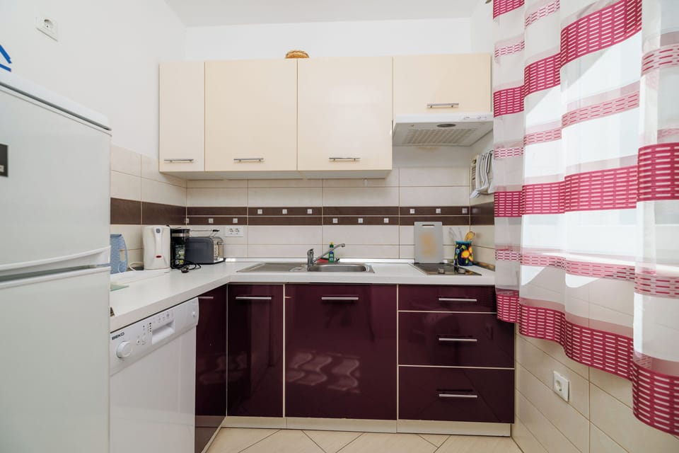 Apartment (A1) | Private kitchen | Fridge, microwave, stovetop, dishwasher