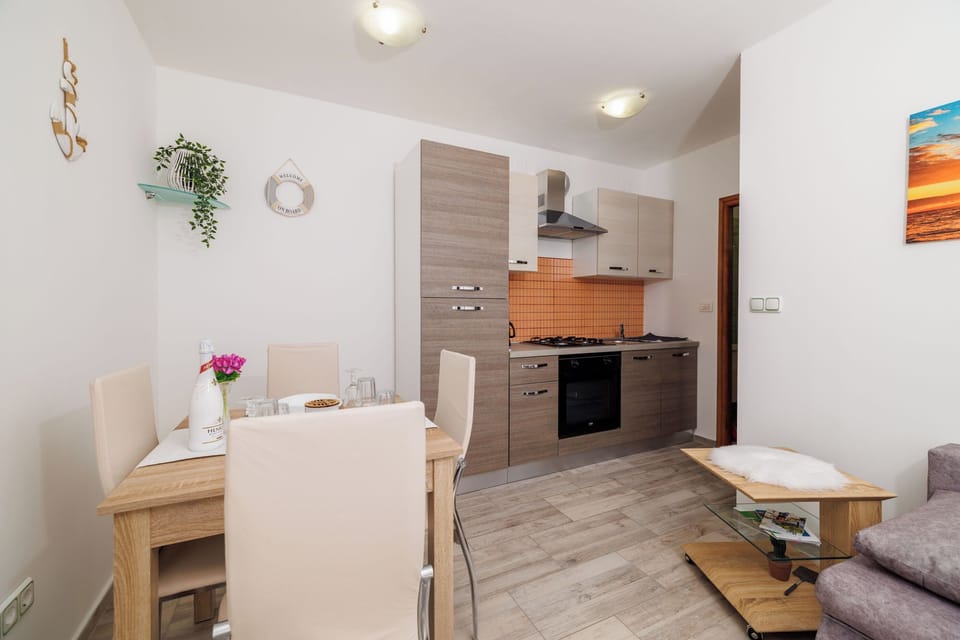 Apartment (A1) | Private kitchen | Fridge, microwave, oven, stovetop