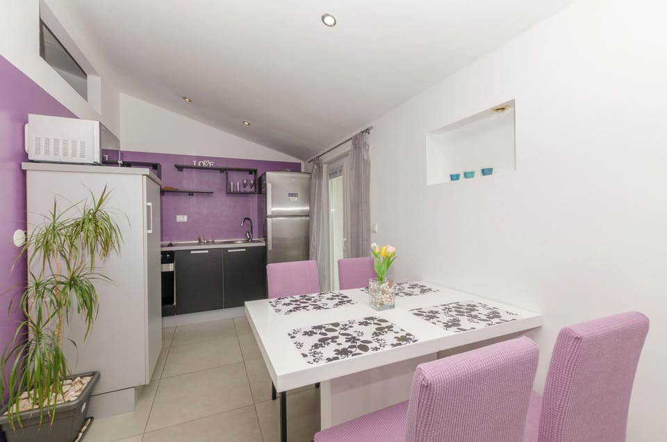 Apartment (A1) | Private kitchen | Fridge, microwave, oven, stovetop