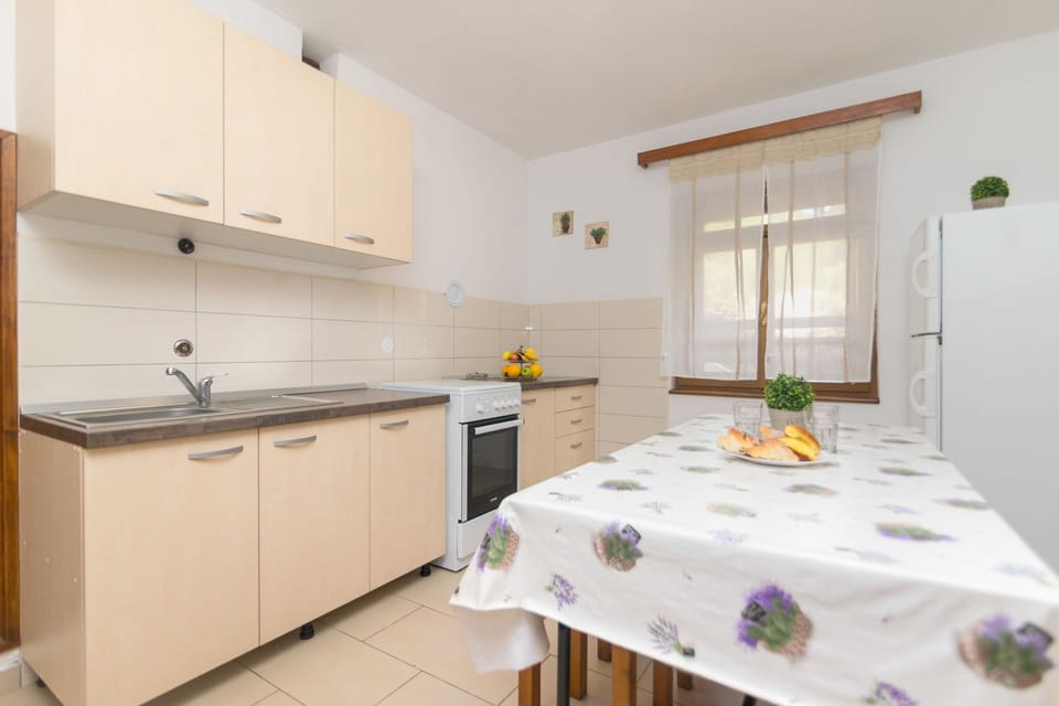 Apartment (A1) | Private kitchen | Fridge, oven, stovetop, cookware/dishes/utensils