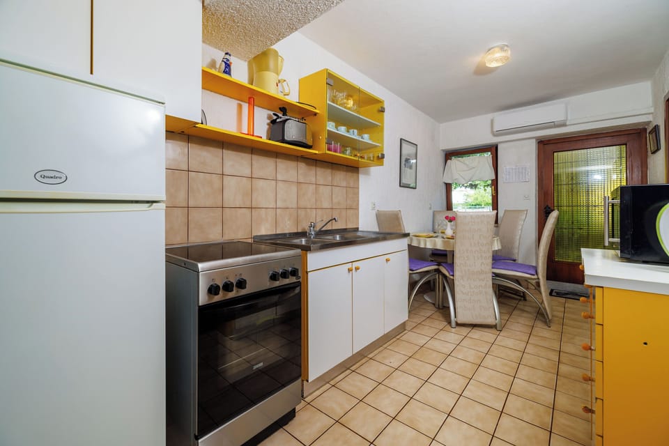 Apartment (A1) | Private kitchen | Fridge, microwave, oven, stovetop
