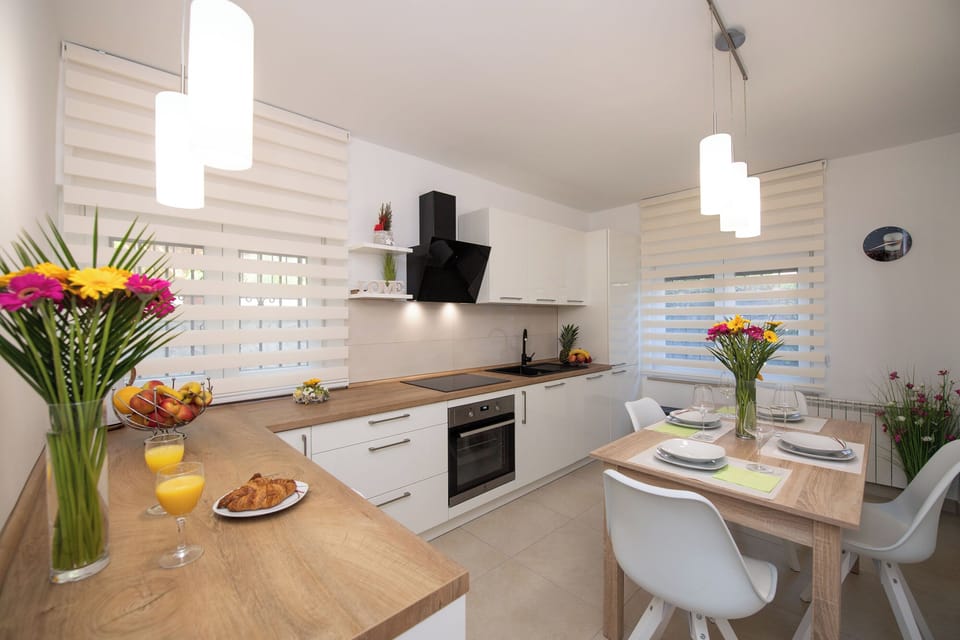 Apartment (A1) | Private kitchen | Fridge, microwave, oven, stovetop