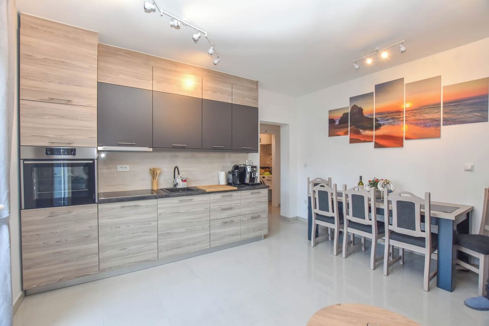 Apartment (A1) | Private kitchen | Fridge, microwave, oven, stovetop