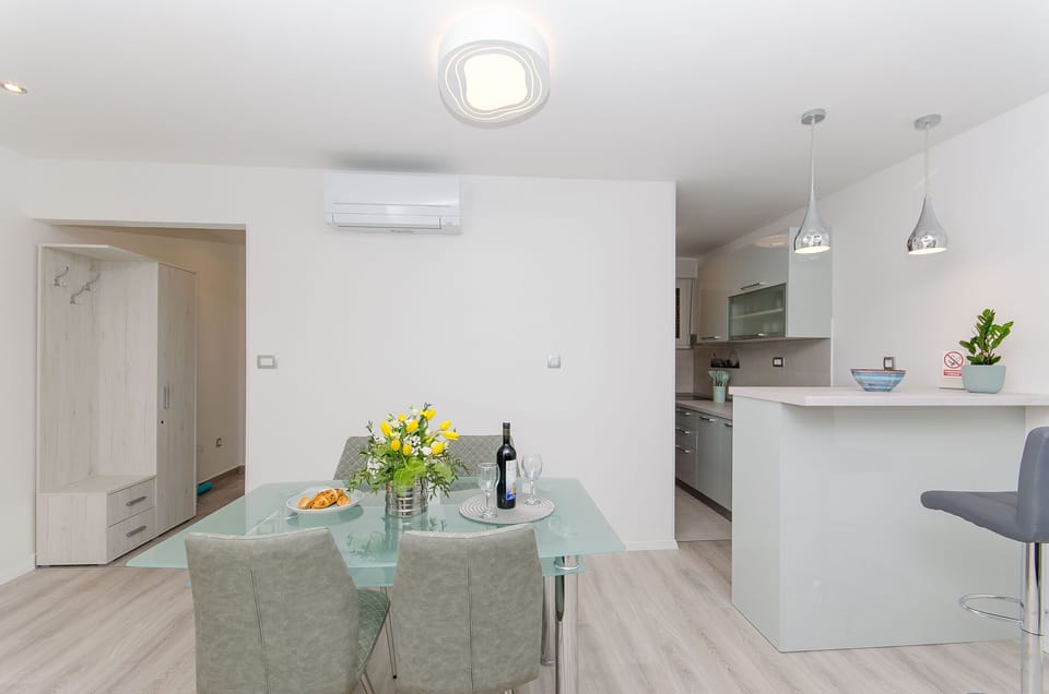 Apartment (A1) | Private kitchen | Fridge, microwave, oven, stovetop