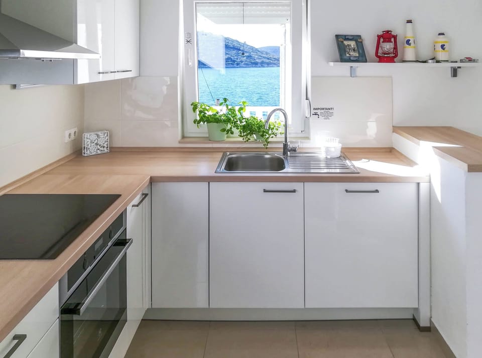 Apartment (A1) | Private kitchen | Fridge, microwave, oven, stovetop