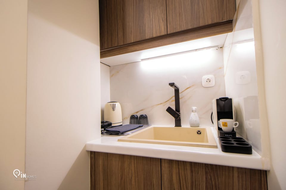 Chic and functional kitchenette.
