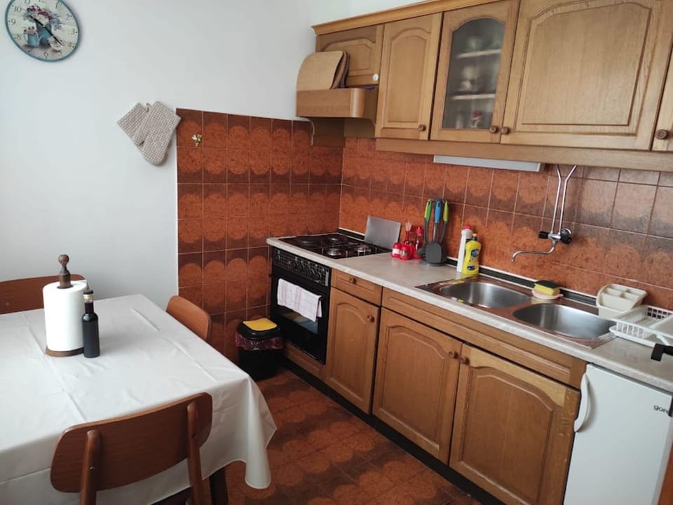 Apartment (A1) | Private kitchen | Fridge, microwave, oven, stovetop