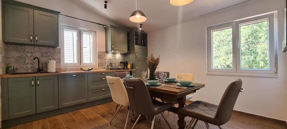 Apartment (A2) | Private kitchen | Fridge, microwave, oven, stovetop