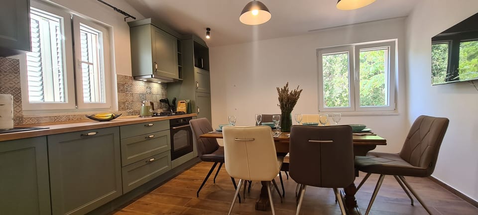 Apartment (A2) | Private kitchen | Fridge, microwave, oven, stovetop