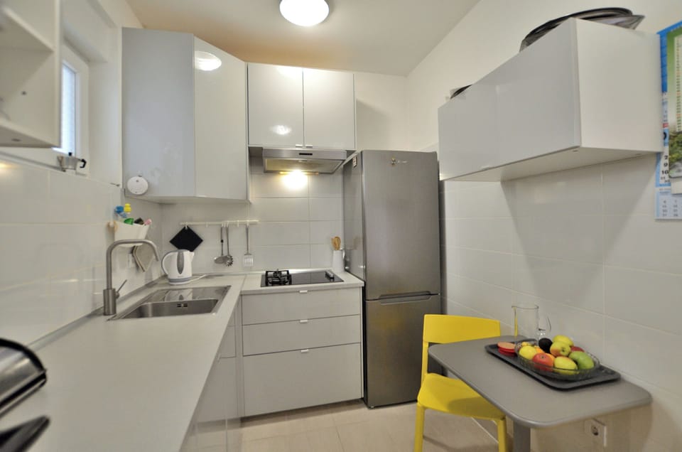 Apartment (A1) | Private kitchen | Fridge, microwave, oven, stovetop