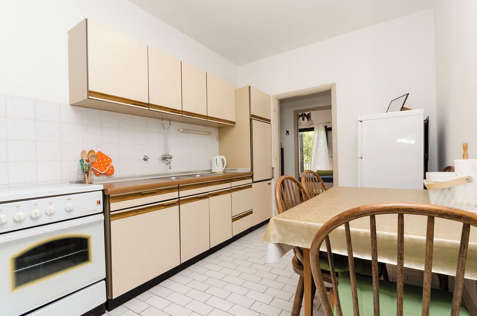 Apartment (A1) | Private kitchen | Fridge, microwave, oven, stovetop