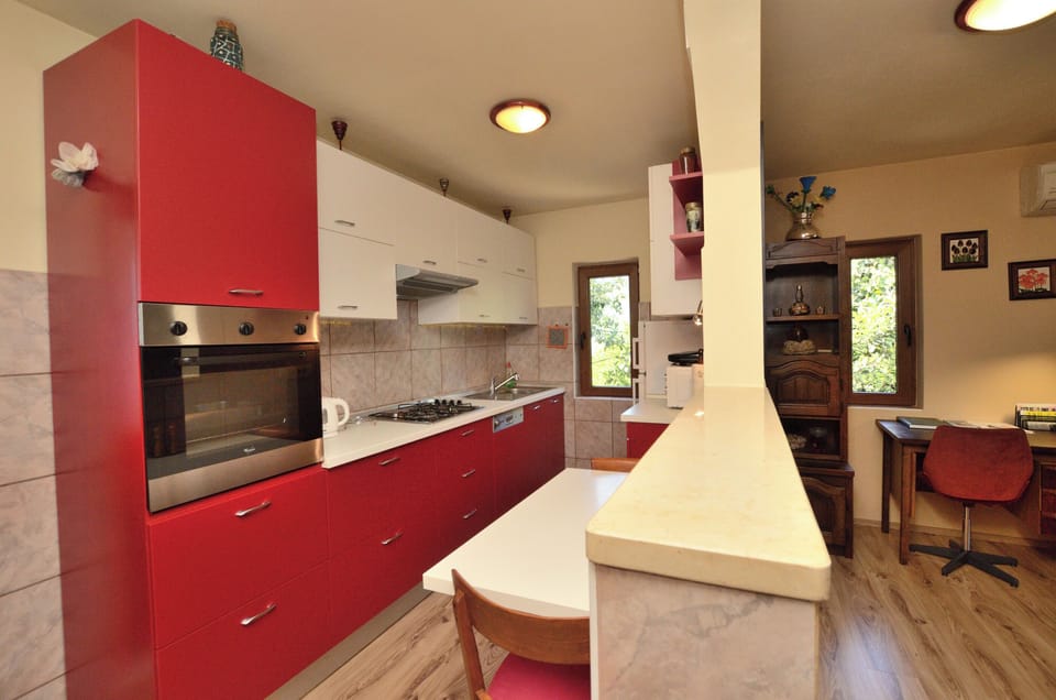 Apartment (A1) | Private kitchen | Fridge, microwave, oven, stovetop