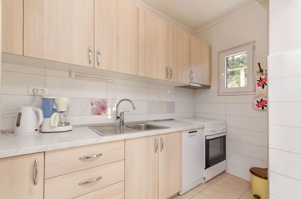Apartment (A1) | Private kitchen | Fridge, microwave, oven, stovetop