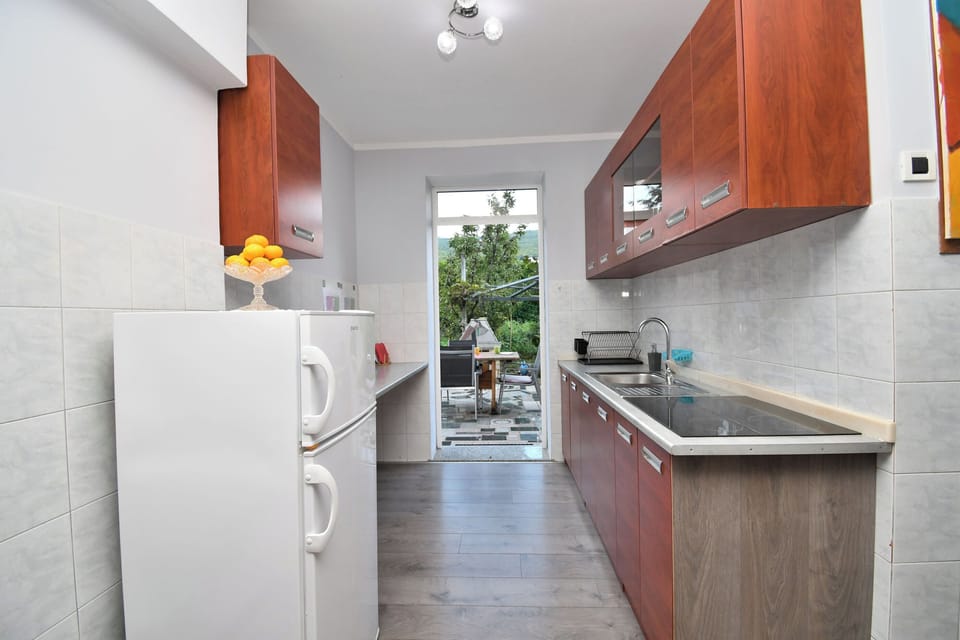 Apartment (A1) | Private kitchen | Fridge, microwave, oven, stovetop