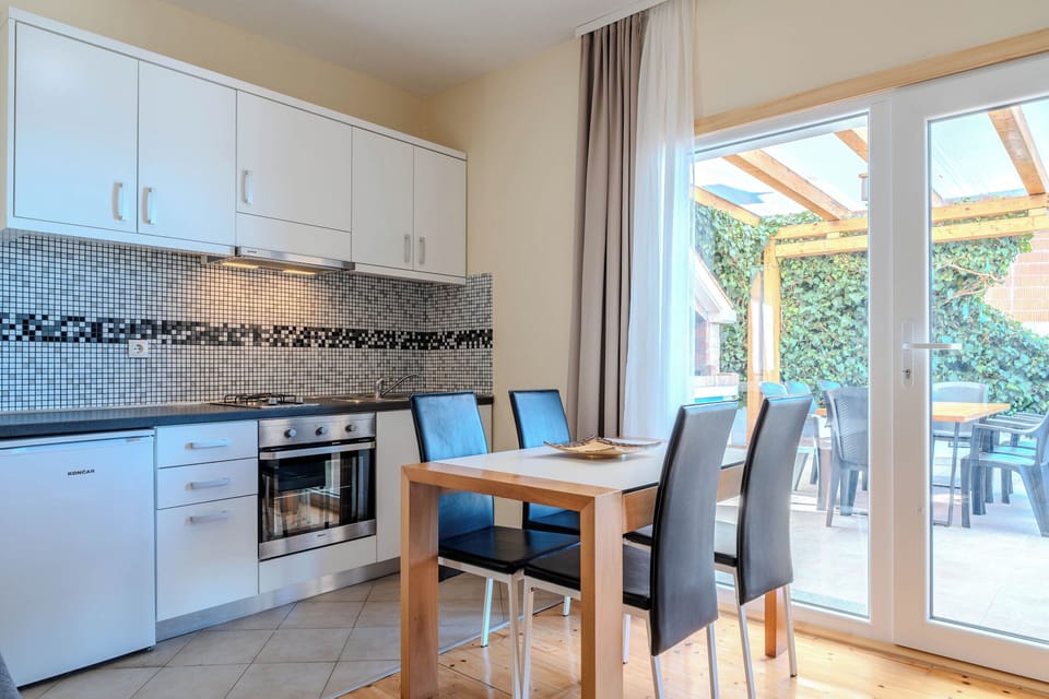 Apartment (A1) | Private kitchen | Fridge, oven, stovetop, electric kettle