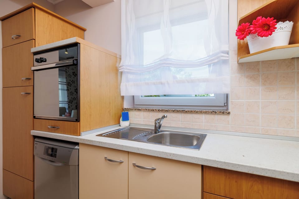 Apartment (A1) | Private kitchen | Fridge, microwave, oven, stovetop