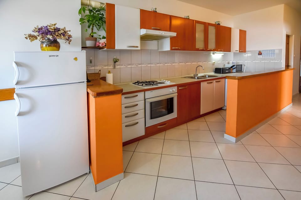 Apartment (A1) | Private kitchen | Fridge, microwave, oven, stovetop