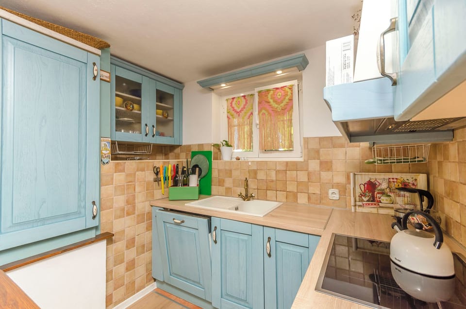 Apartment (A1) | Private kitchen | Fridge, microwave, oven, stovetop