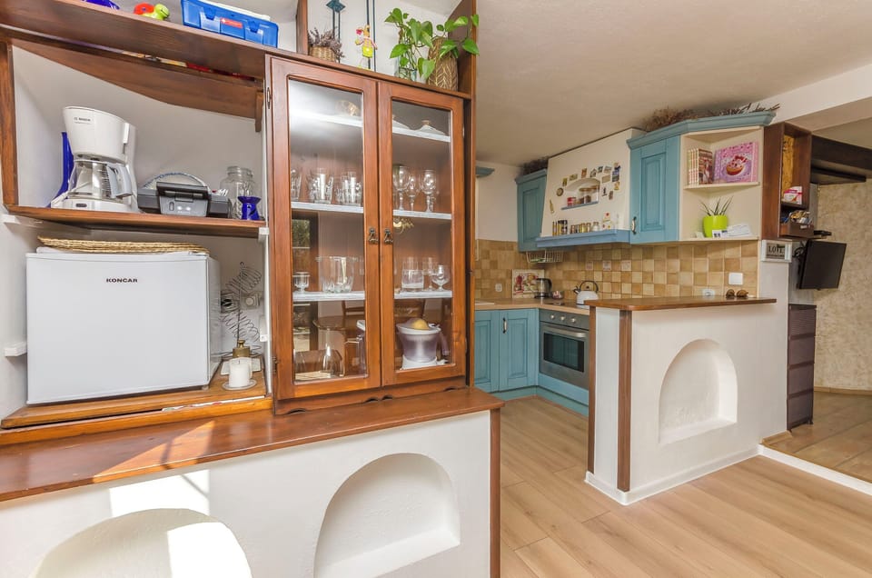Apartment (A1) | Private kitchen | Fridge, microwave, oven, stovetop
