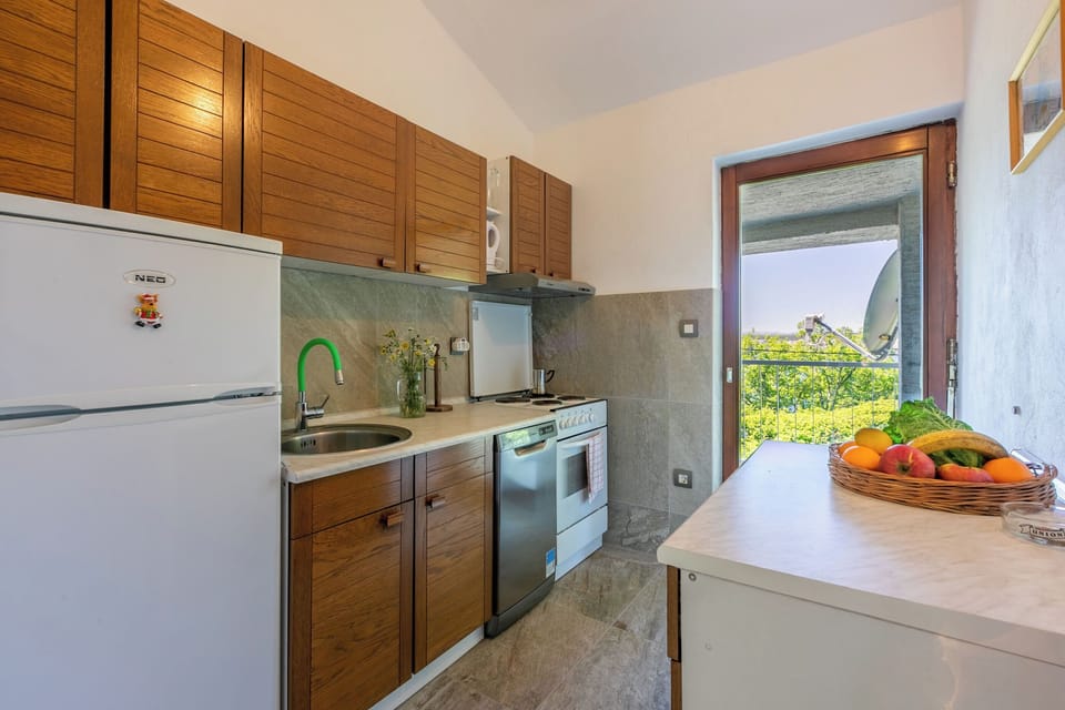 Apartment (A1) | Private kitchen | Fridge, microwave, oven, stovetop