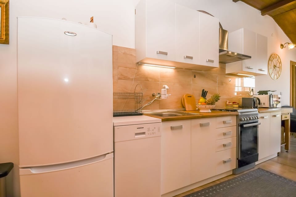Apartment (A1) | Private kitchen | Fridge, microwave, oven, stovetop