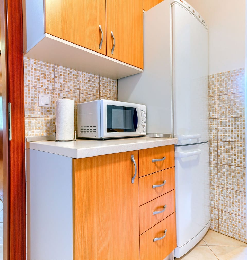 Apartment (A1) | Private kitchen | Fridge, microwave, oven, stovetop