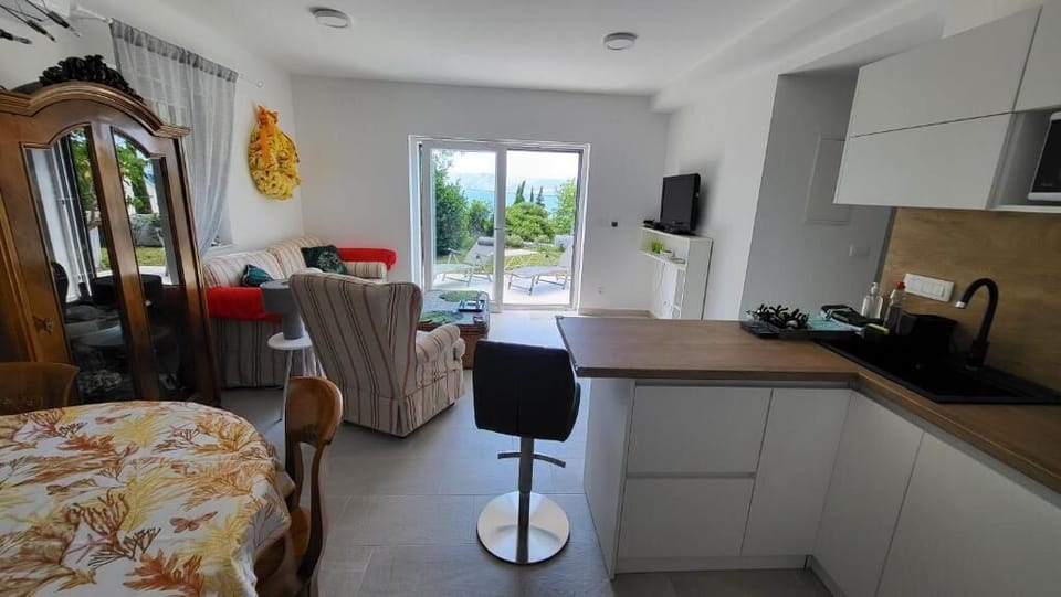 Apartment (A1) | Private kitchen | Fridge, microwave, oven, stovetop