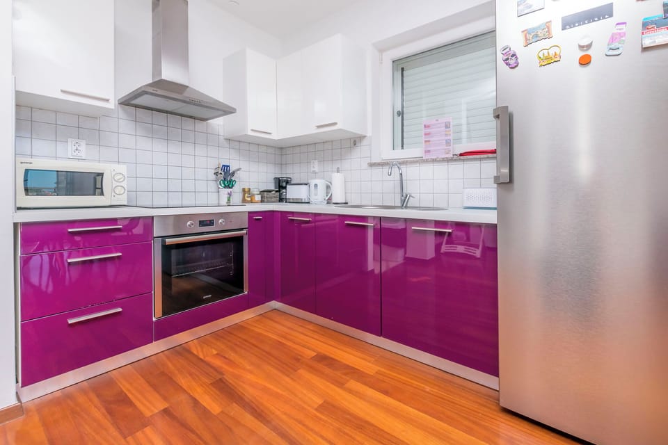 Apartment (A1) | Private kitchen | Fridge, microwave, oven, stovetop