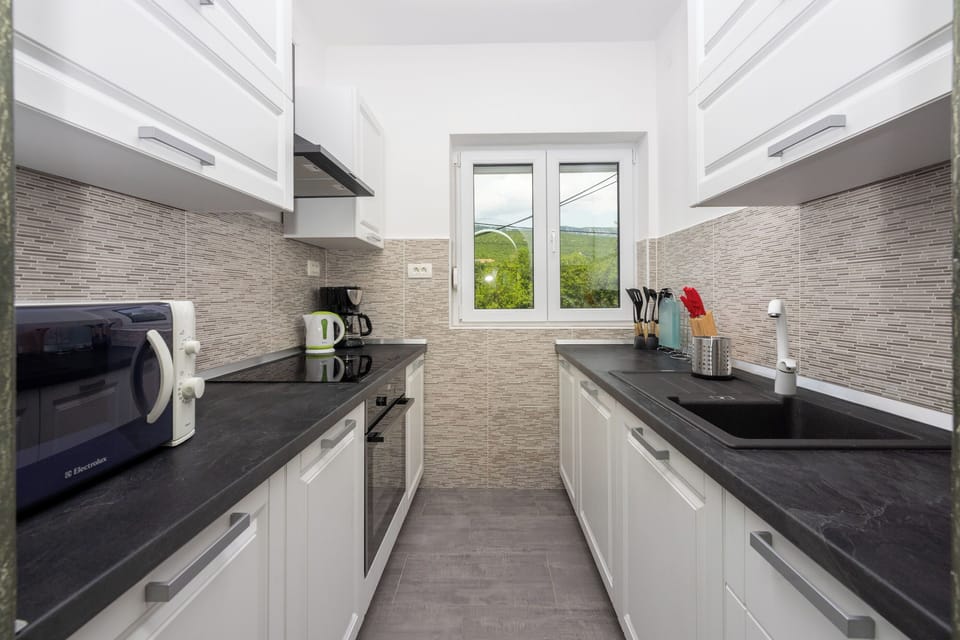 Villa | Private kitchen | Fridge, microwave, oven, stovetop