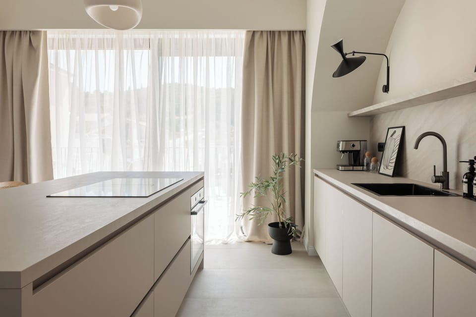 Villa | Private kitchen | Fridge, microwave, oven, stovetop