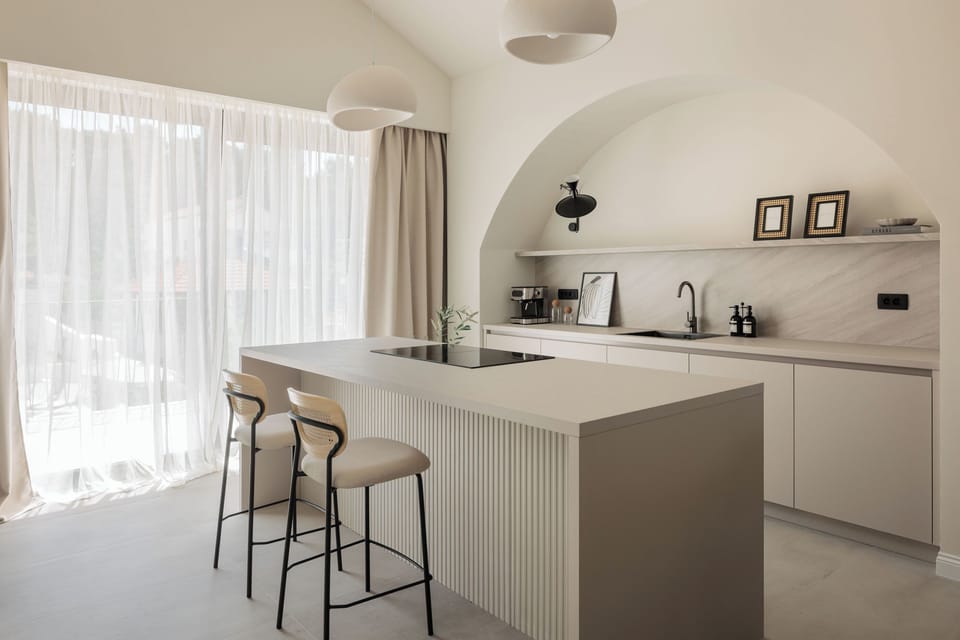 Villa | Private kitchen | Fridge, microwave, oven, stovetop
