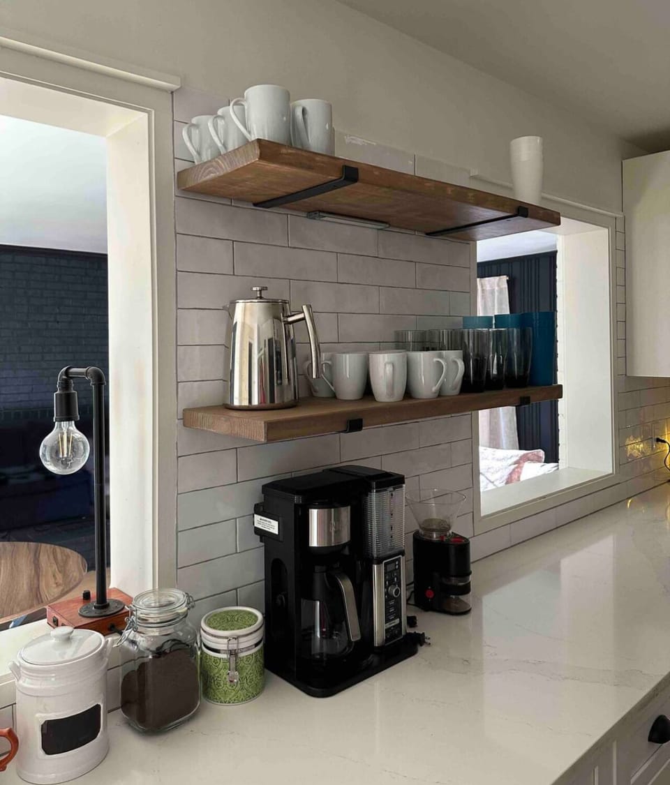 Kitchen with all the coffee supplies!