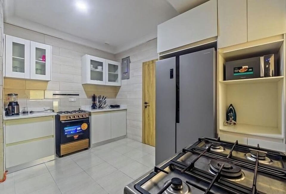 Family Apartment, Balcony, City View | Private kitchen | Fridge, microwave, oven, stovetop